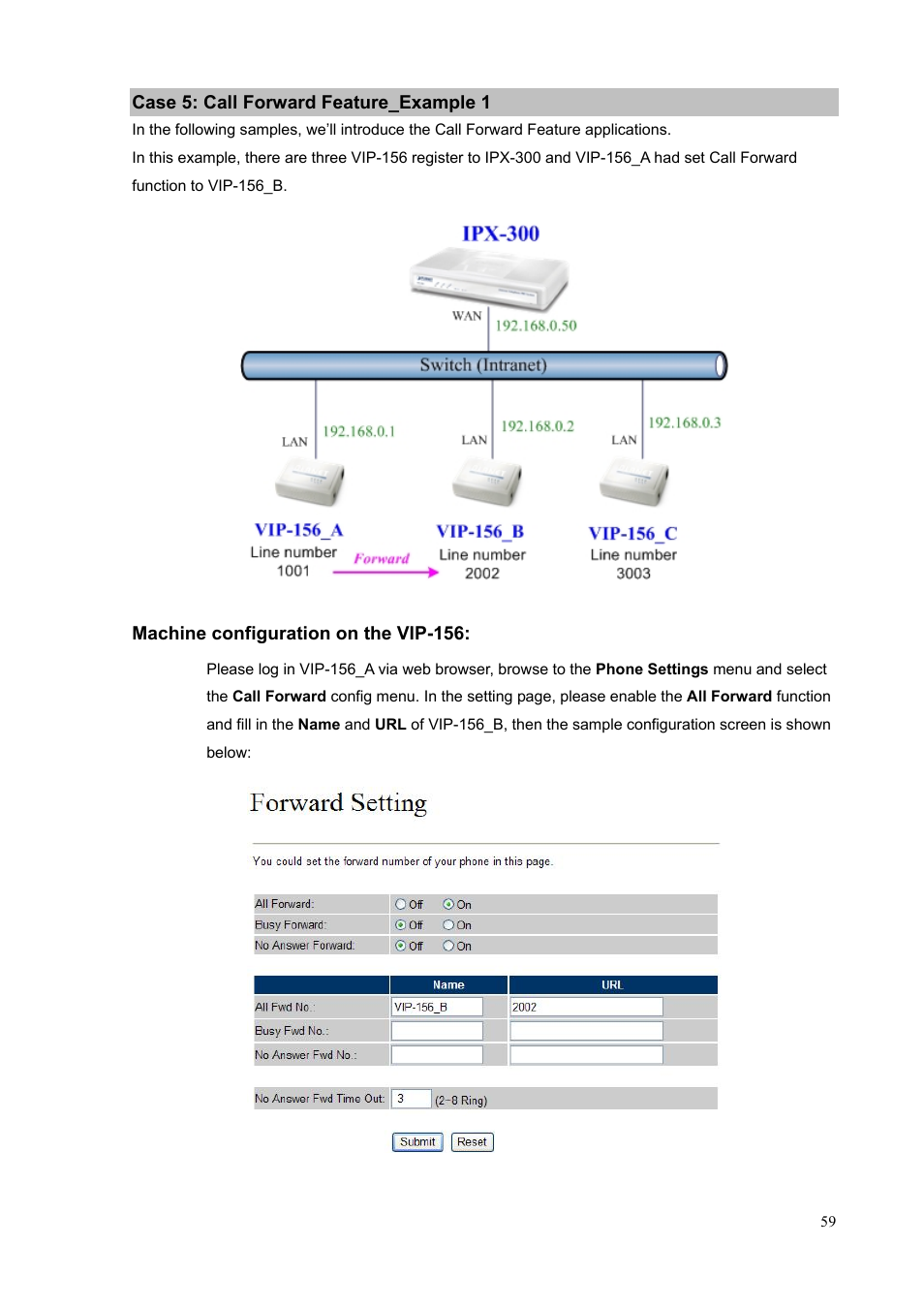 Case 5: call forward feature_example 1 | PLANET VIP-156PE User Manual | Page 59 / 76