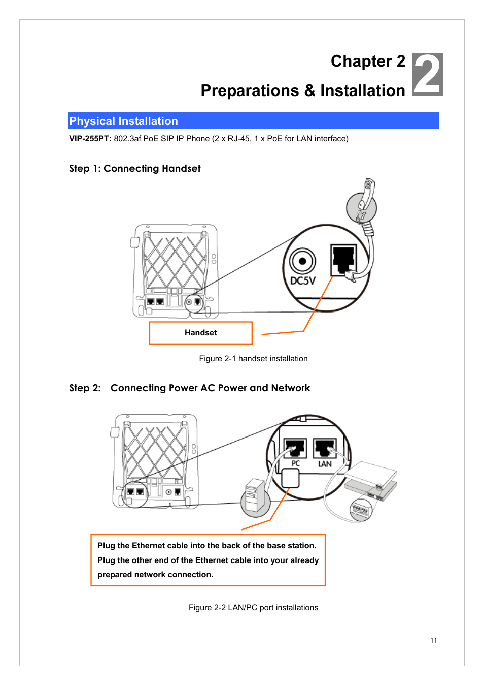 Chapter 2 preparations & installation, Physical installation | PLANET VIP-255PT User Manual | Page 11 / 53