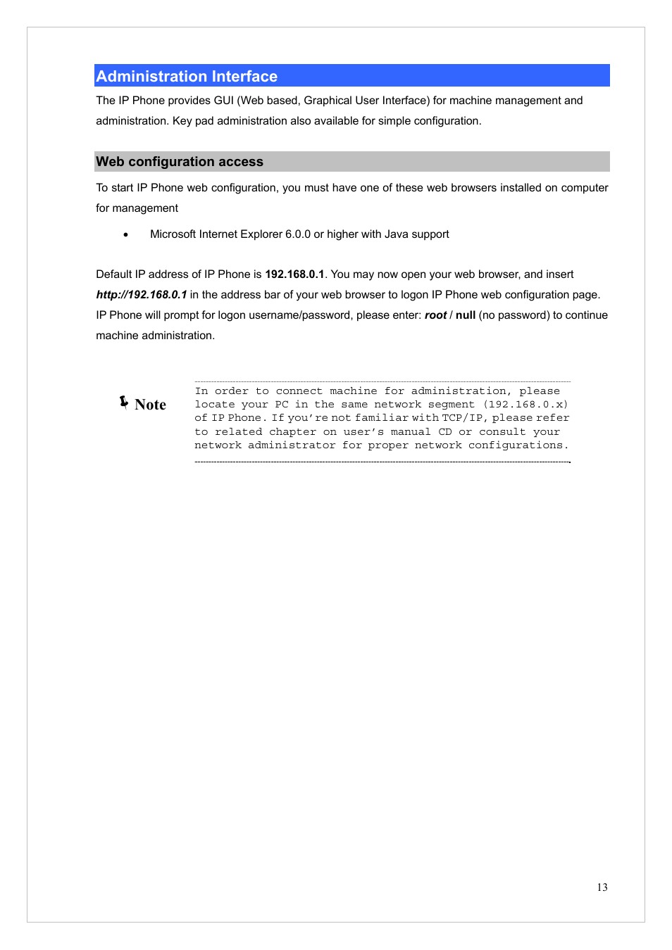 Administration interface, Web configuration access | PLANET VIP-255PT User Manual | Page 13 / 53
