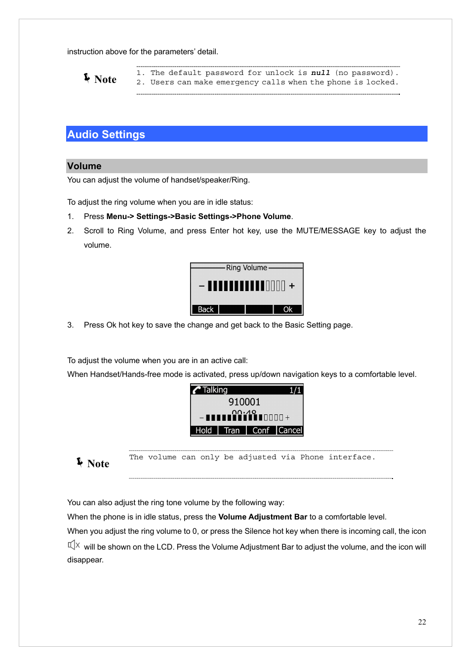 Audio settings, Volume | PLANET VIP-255PT User Manual | Page 22 / 53