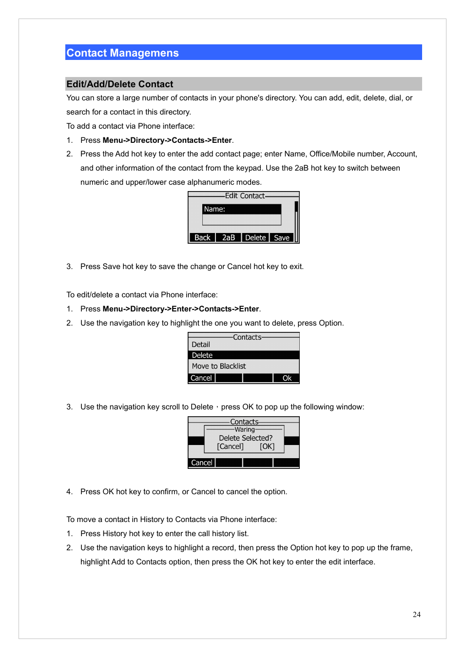 Contact managemens, Edit/add/delete contact | PLANET VIP-255PT User Manual | Page 24 / 53