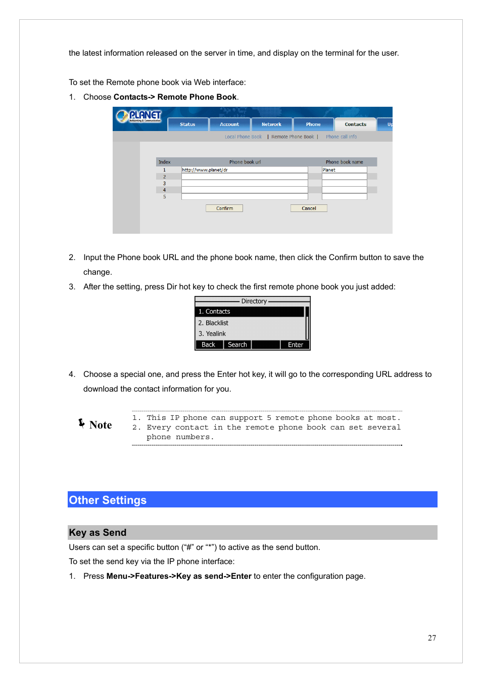 Other settings, Key as send | PLANET VIP-255PT User Manual | Page 27 / 53