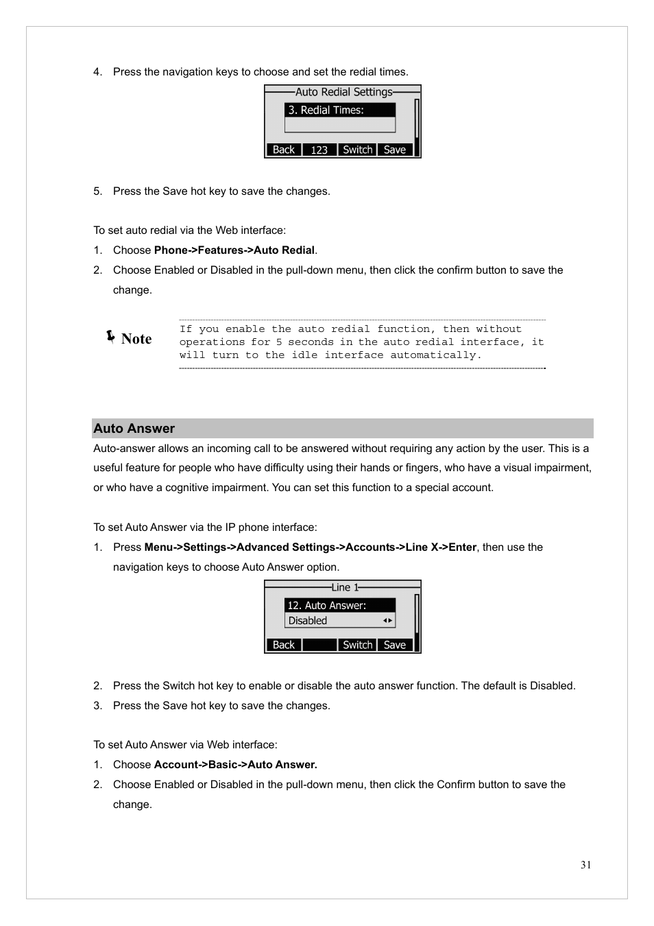 Auto answer | PLANET VIP-255PT User Manual | Page 31 / 53