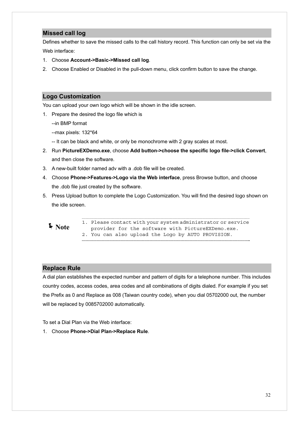 Missed call log, Logo customization, Replace rule | Missed call log logo customization replace rule | PLANET VIP-255PT User Manual | Page 32 / 53