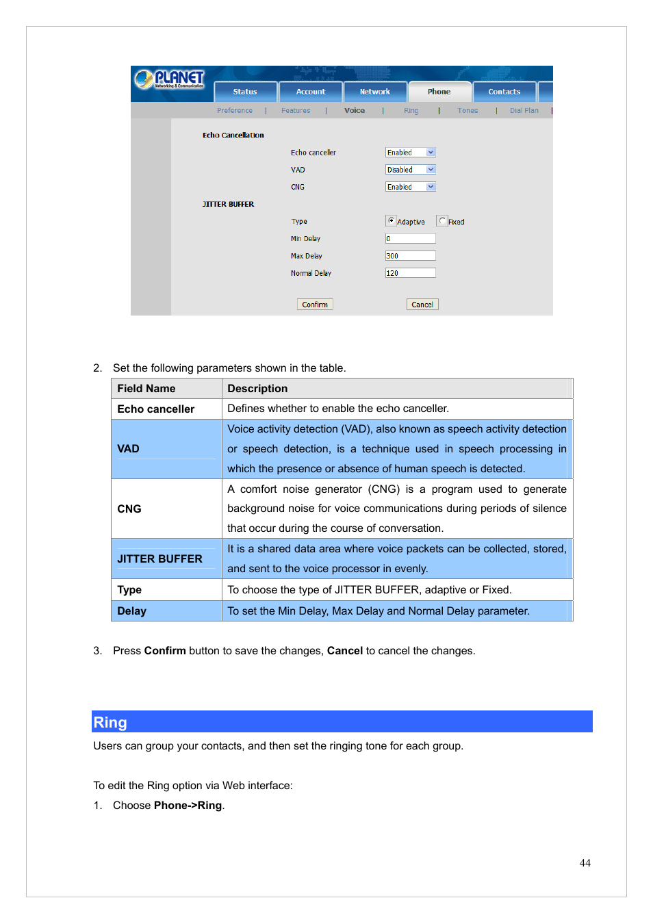 Ring | PLANET VIP-255PT User Manual | Page 44 / 53