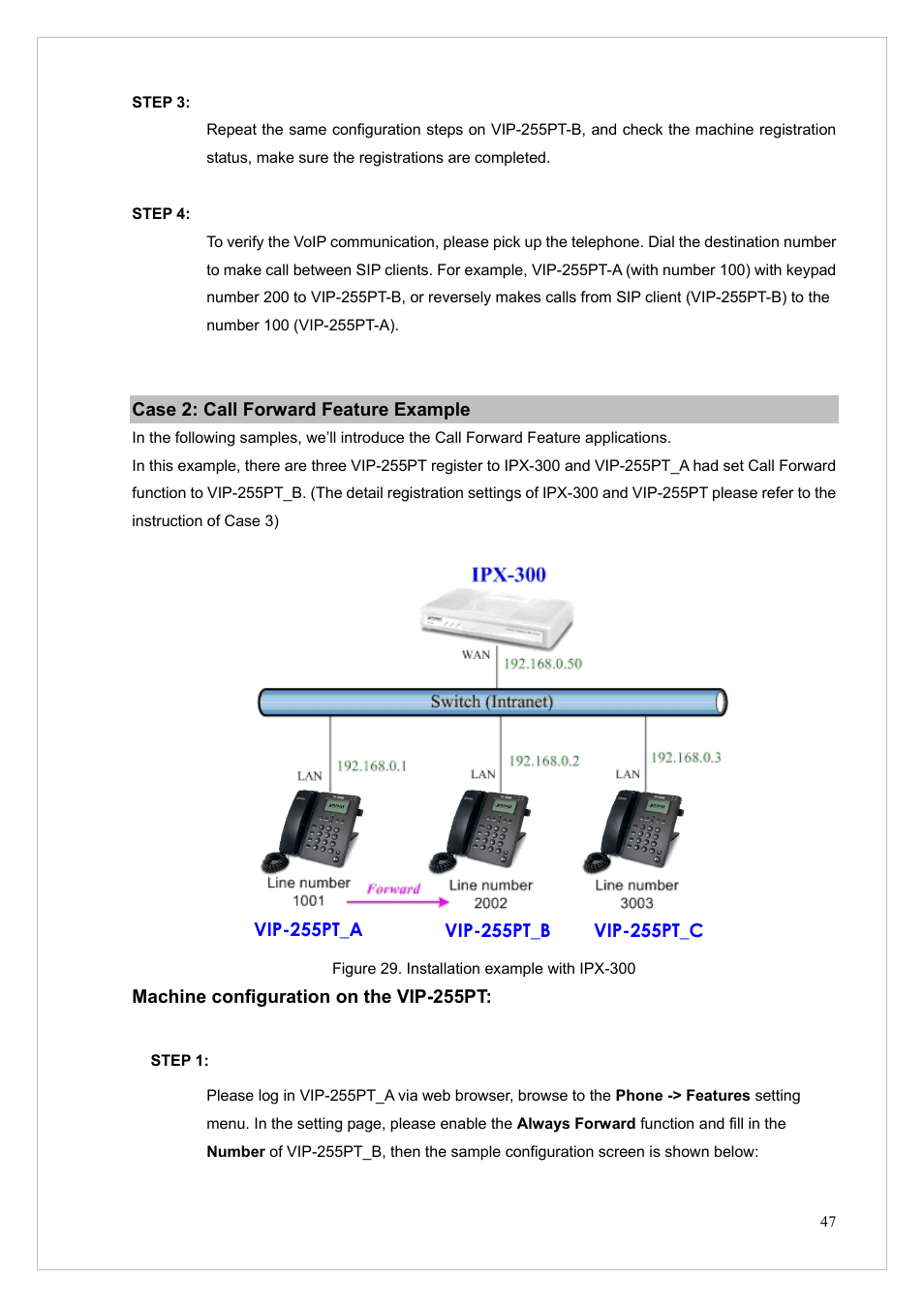 Case 2: call forward feature example | PLANET VIP-255PT User Manual | Page 47 / 53