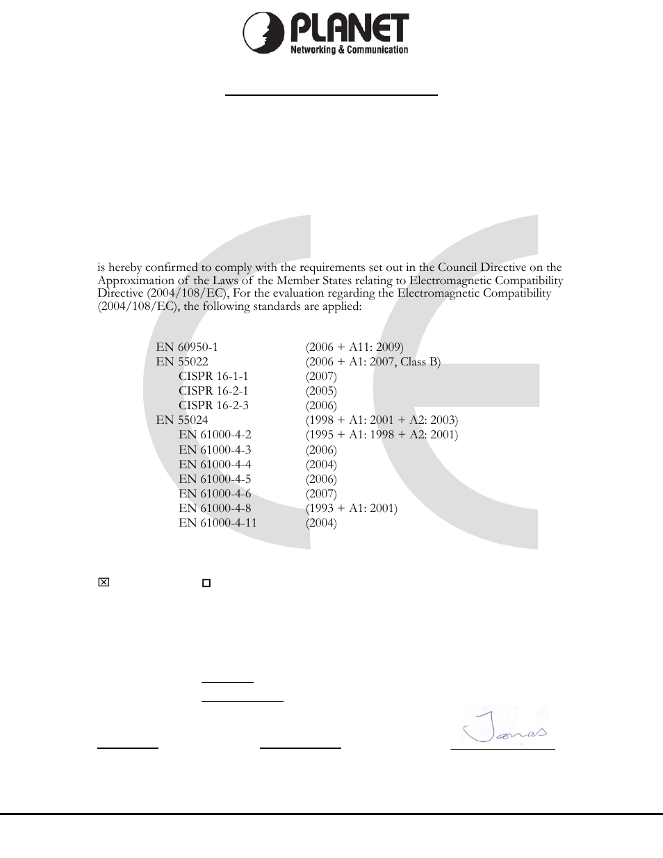 Planet technology corporation, Ec declaration of conformity | PLANET VIP-255PT User Manual | Page 53 / 53