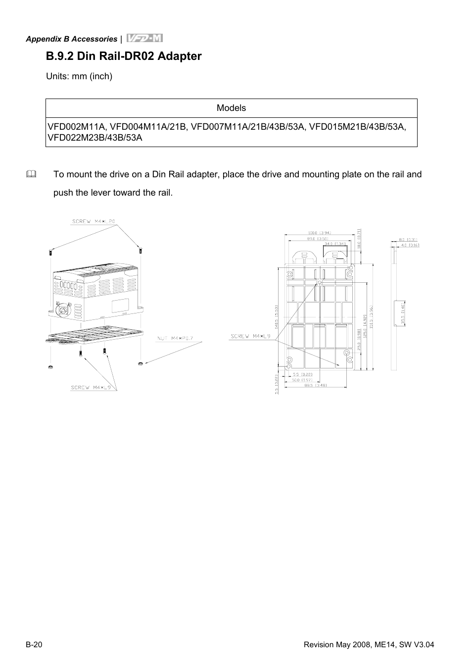 B.9.2 din rail-dr02 adapter | Delta Electronics VFD-M User Manual | Page 165 / 173
