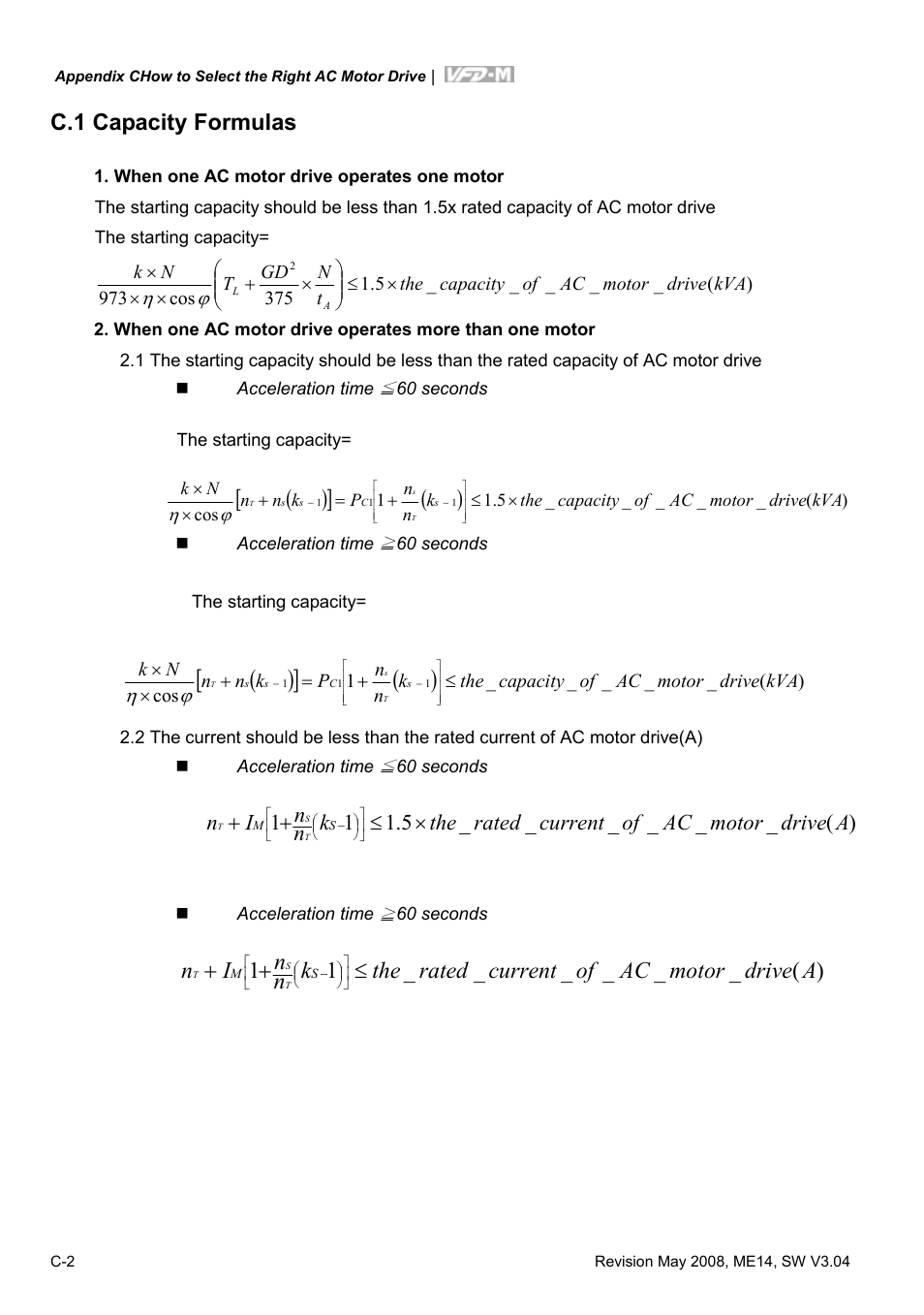 C.1 capacity formulas | Delta Electronics VFD-M User Manual | Page 167 / 173