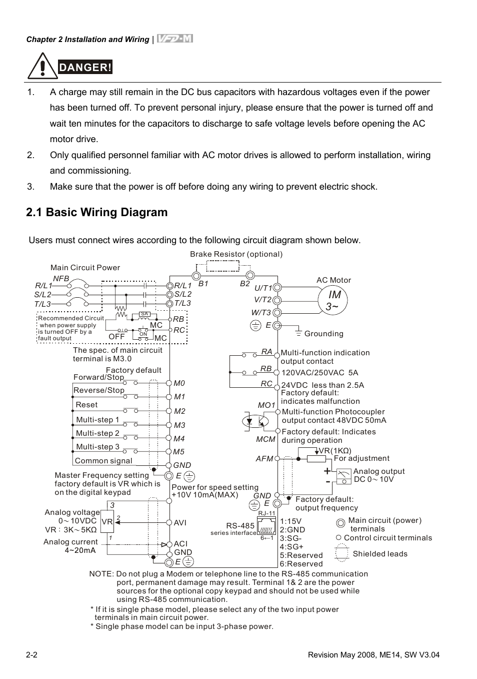 1 basic wiring diagram, 1 basic wiring diagram -2, Im 3 | Danger | Delta Electronics VFD-M User Manual | Page 19 / 173