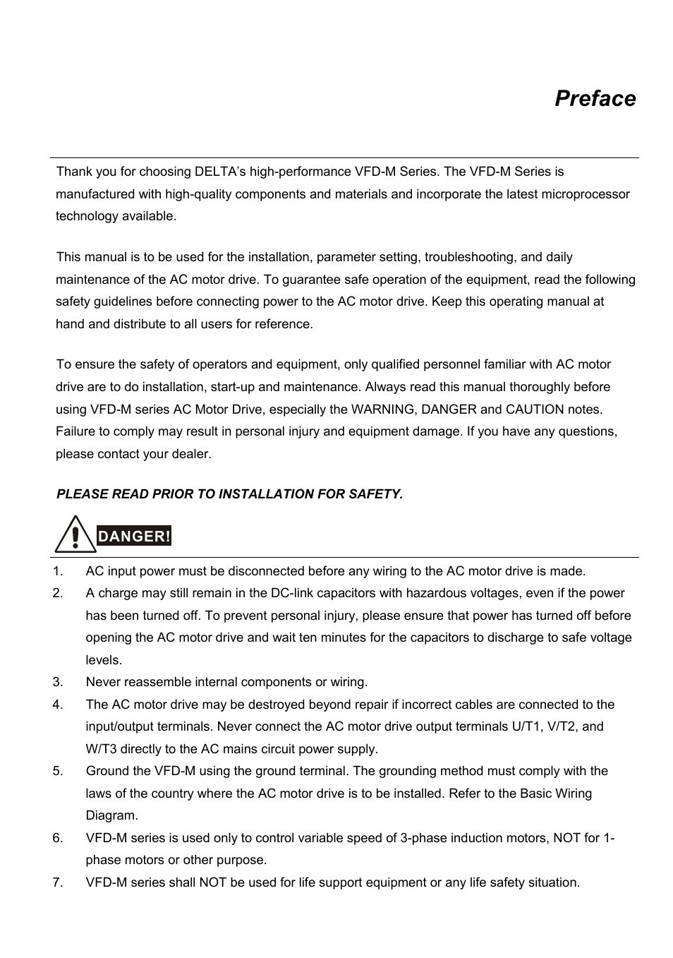 Preface | Delta Electronics VFD-M User Manual | Page 4 / 173