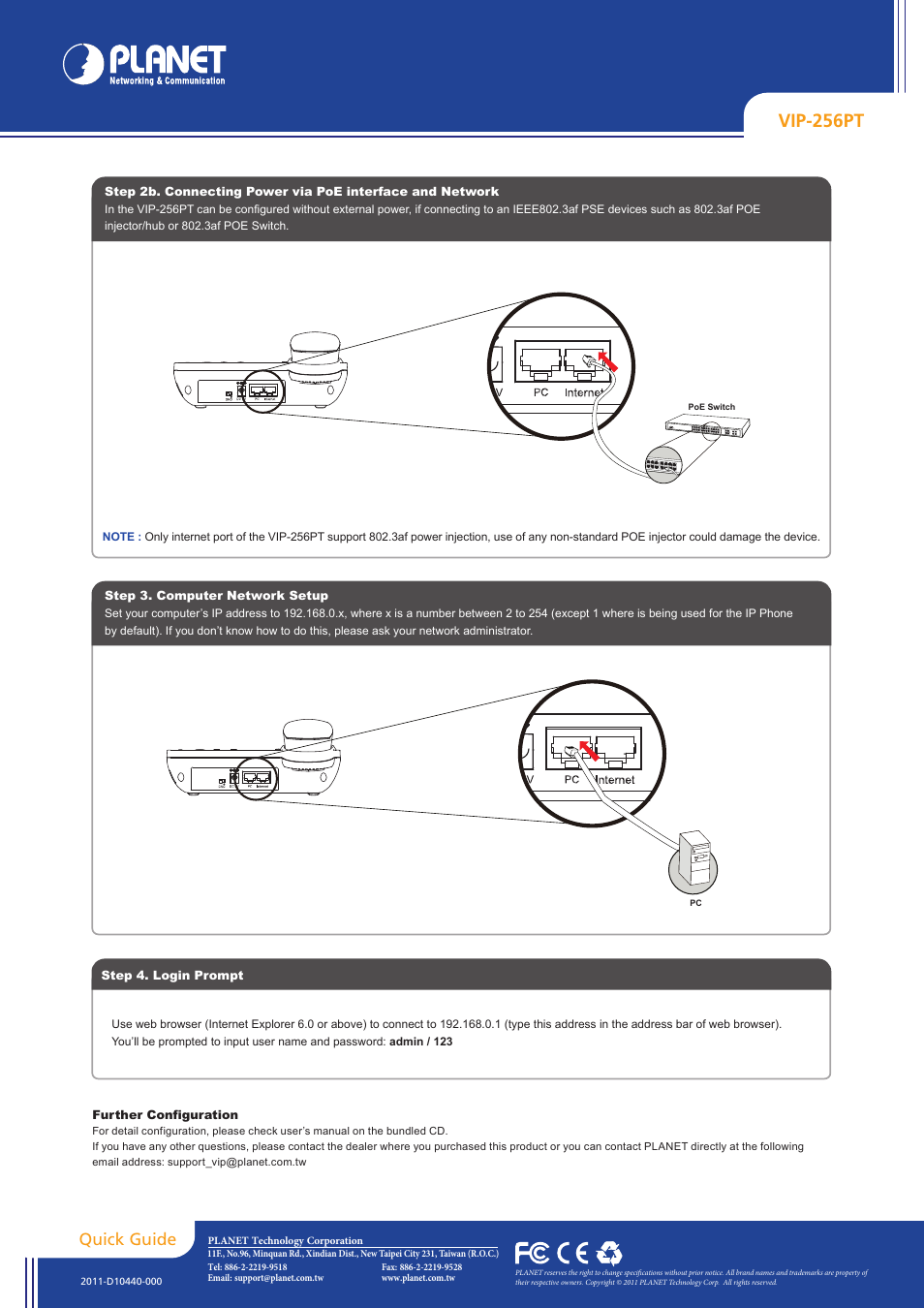 Vip-256pt, Quick guide | PLANET VIP-256PT User Manual | Page 2 / 2