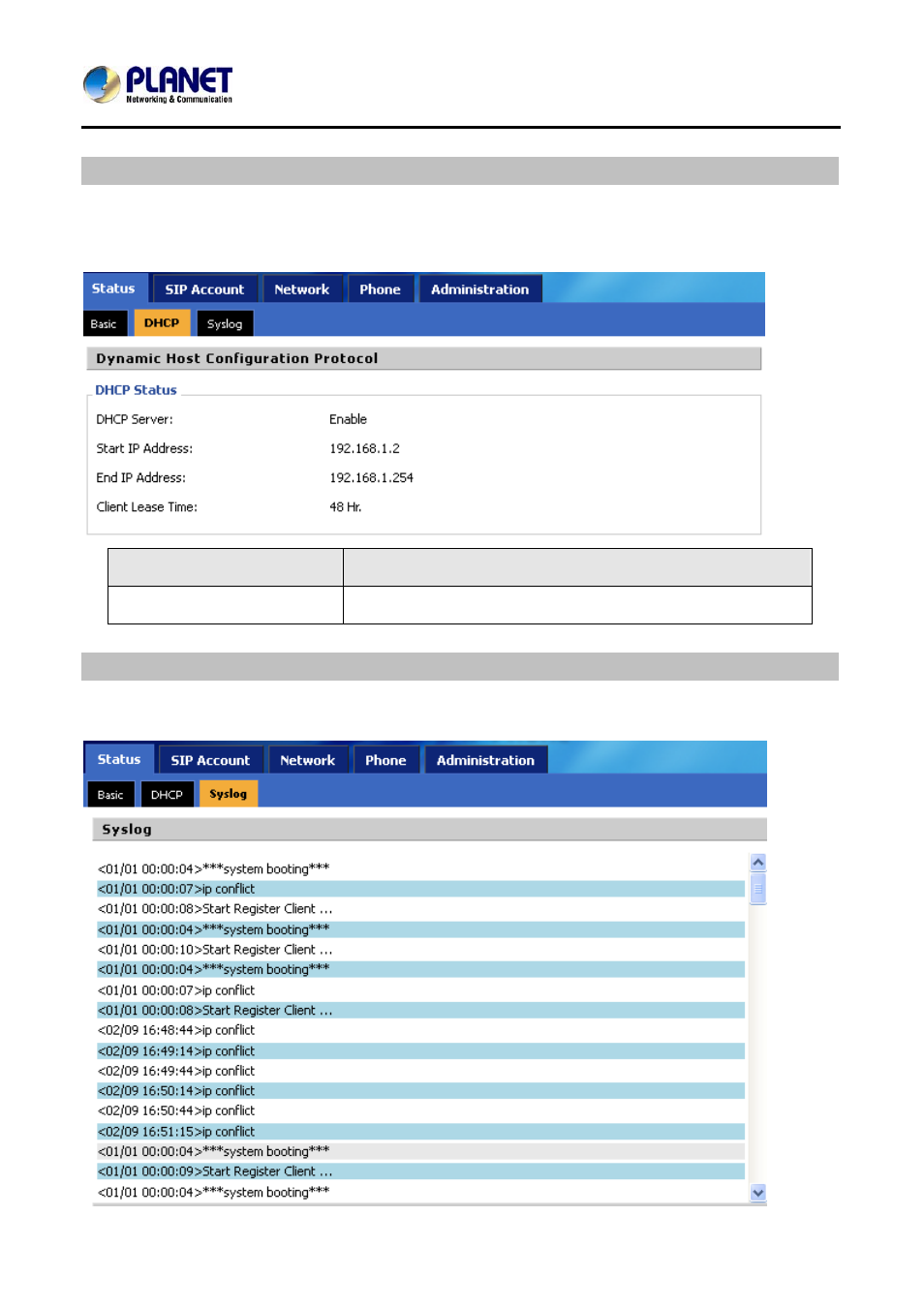 Dhcp, Syslog | PLANET VIP-256PT User Manual | Page 22 / 64