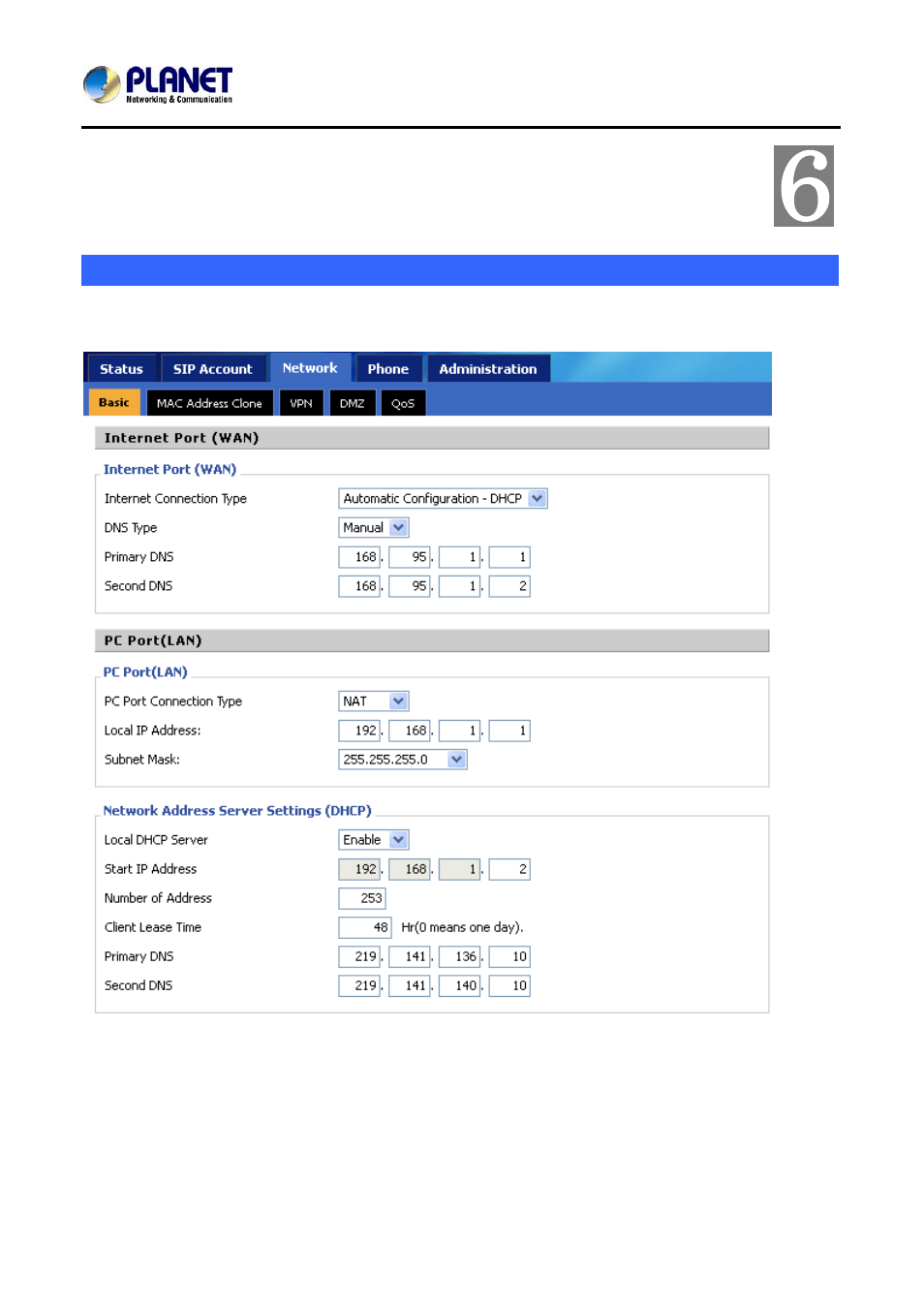 Chapter 6 network setting, Basic | PLANET VIP-256PT User Manual | Page 29 / 64