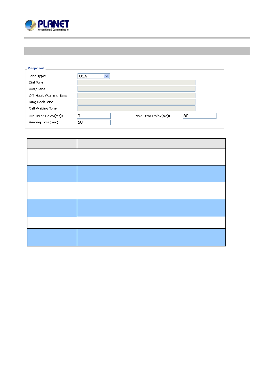 Regional | PLANET VIP-256PT User Manual | Page 39 / 64