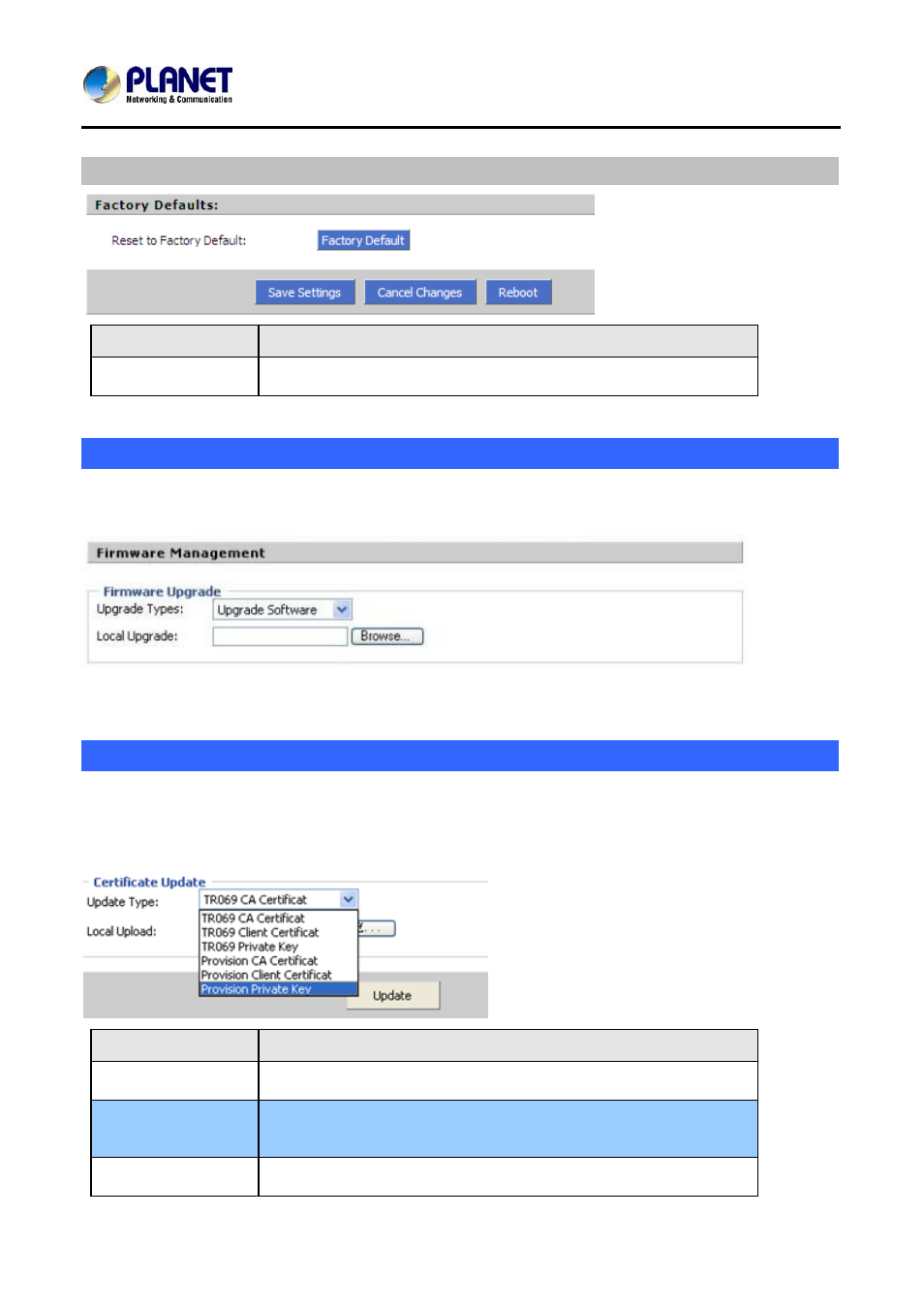 Factory defaults, Update firmware, Security | Pdate firmware | PLANET VIP-256PT User Manual | Page 56 / 64