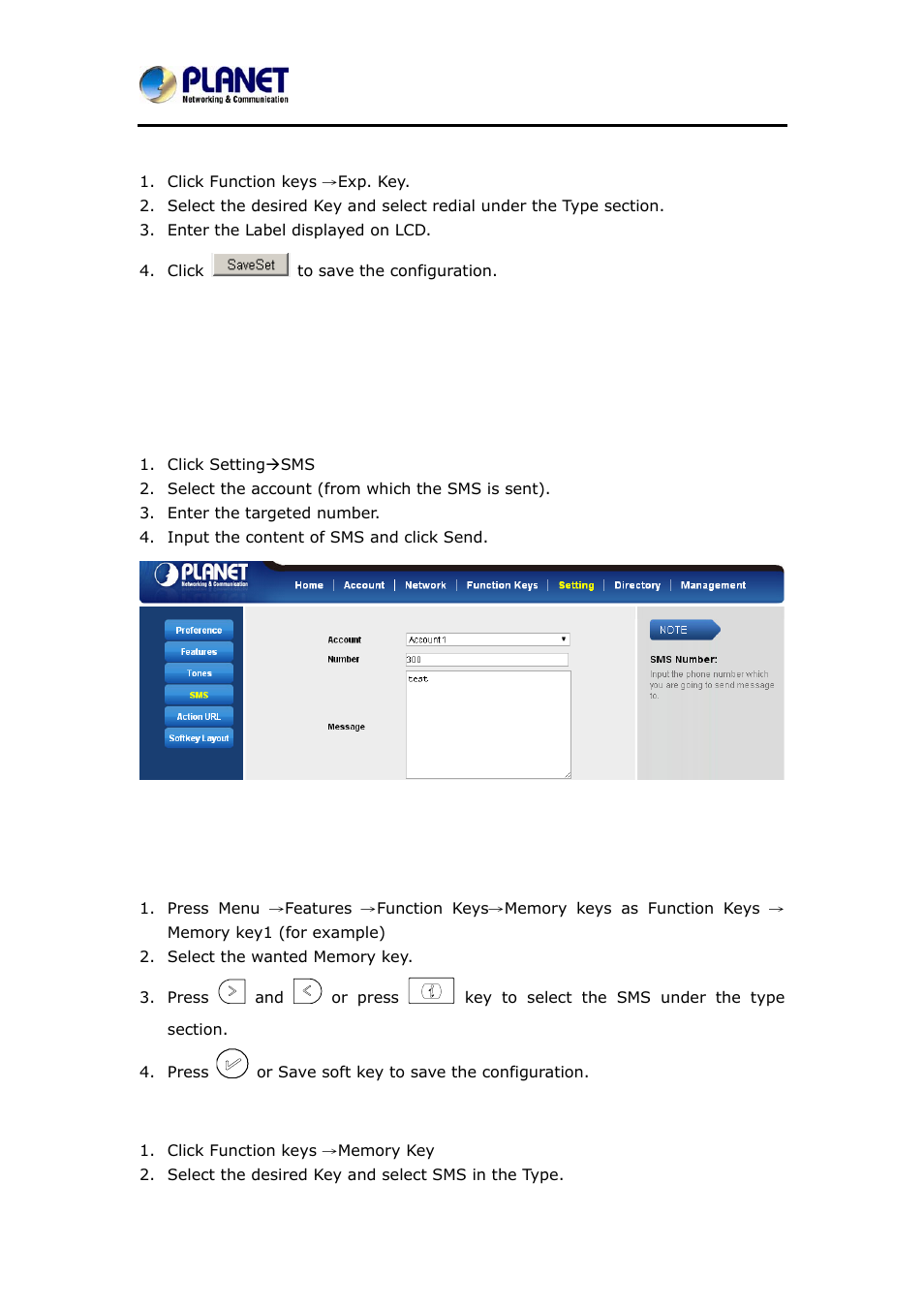 24 sms, 1 send sms, 2 set sms memory key | Send sms, Set sms memory key | PLANET VIP-6040PT User Manual | Page 114 / 126