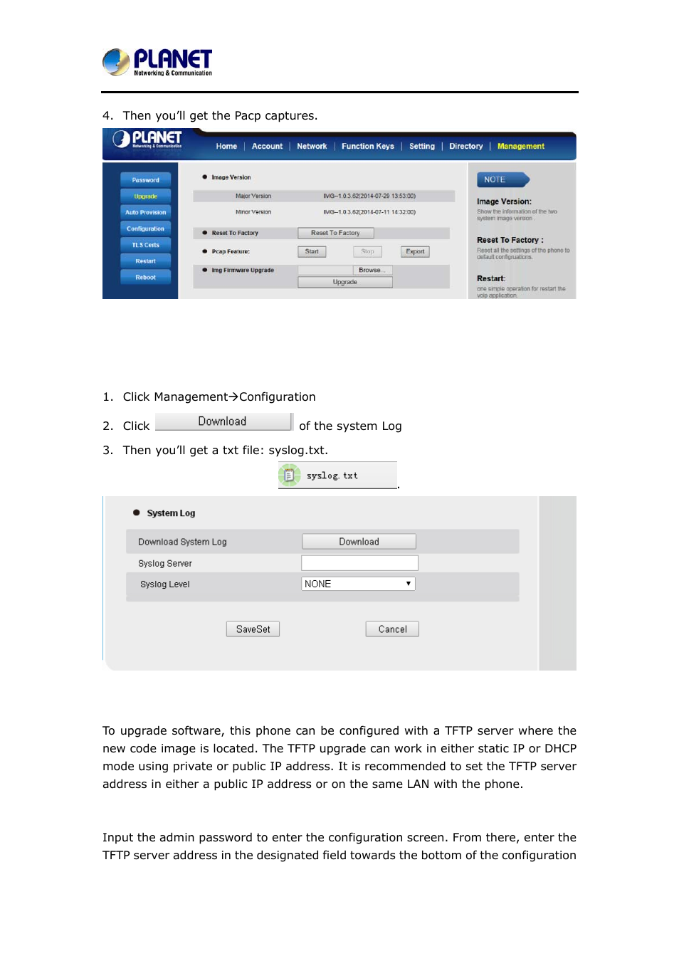 3 system log, 4 upgrade, Ystem | Pgrade | PLANET VIP-6040PT User Manual | Page 120 / 126