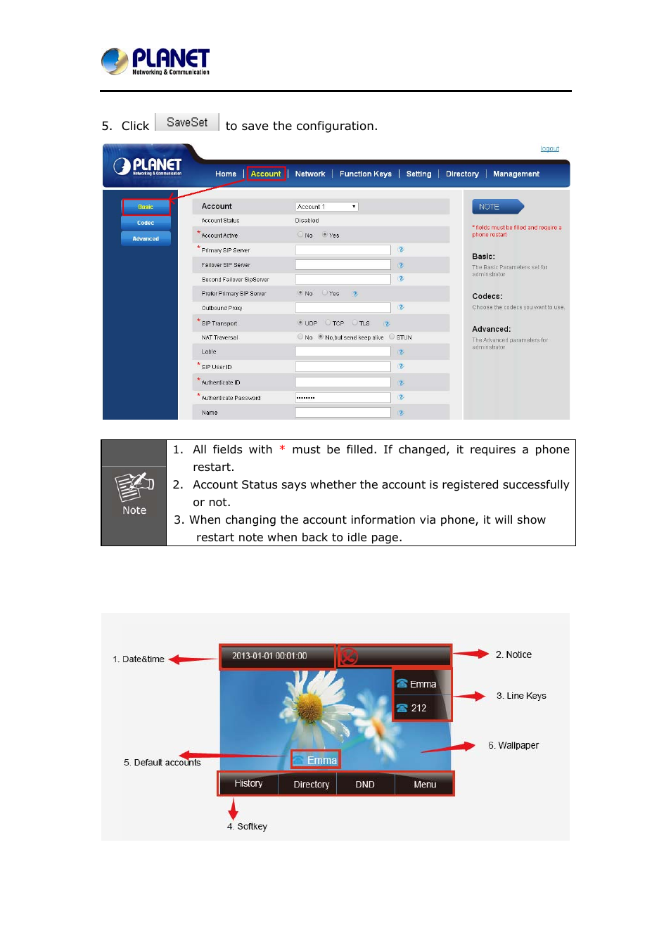 4 idle screen, Creen | PLANET VIP-6040PT User Manual | Page 32 / 126