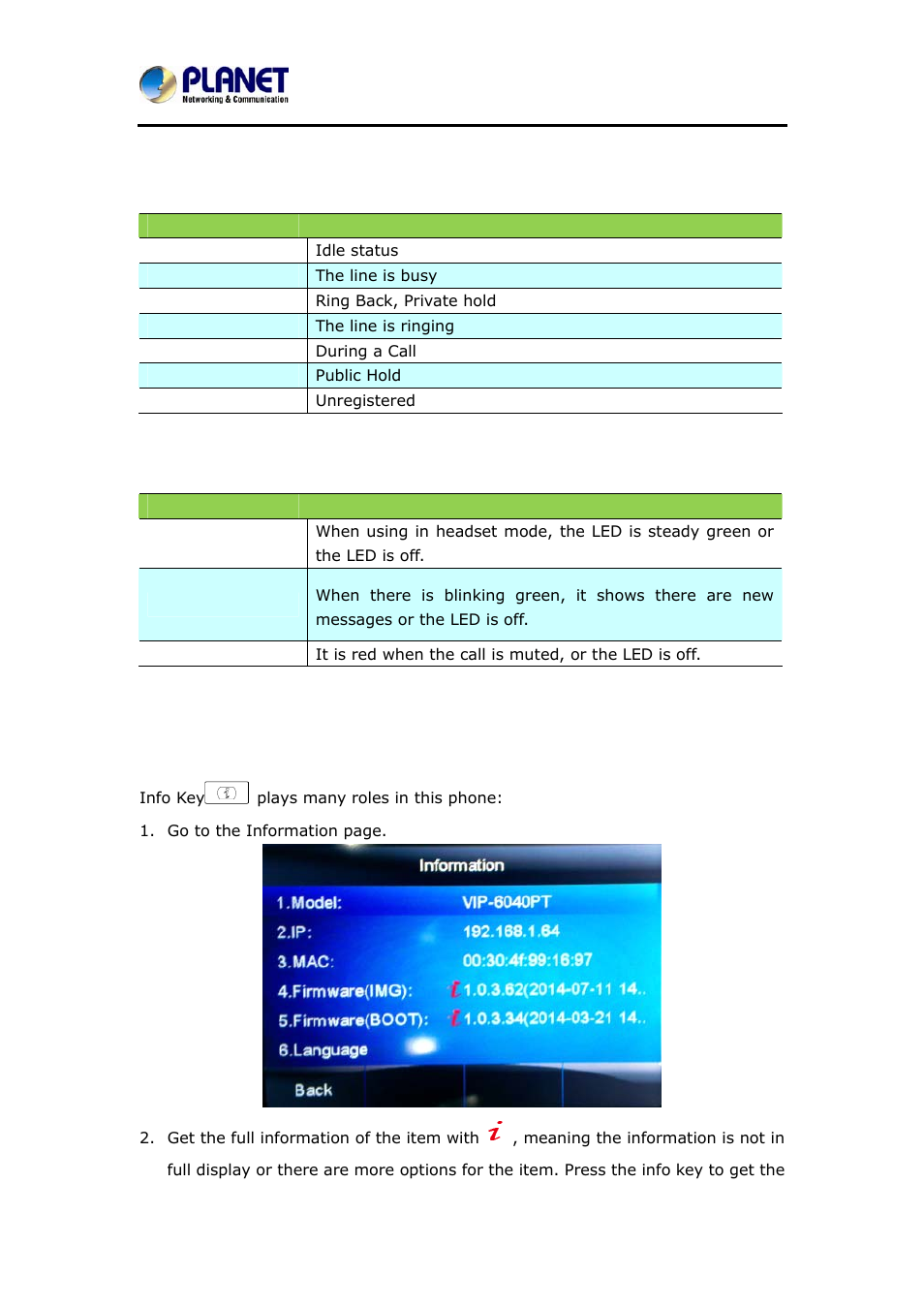 5 other key leds, 6 call transfer info key instruction, Other key leds | Ransfer, Nstruction | PLANET VIP-6040PT User Manual | Page 34 / 126
