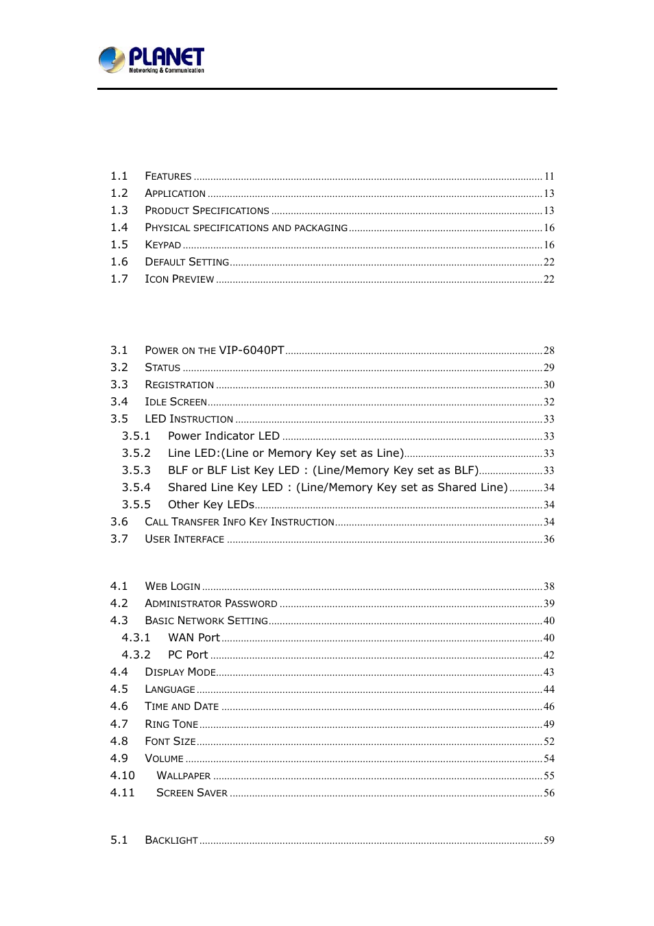 PLANET VIP-6040PT User Manual | Page 4 / 126