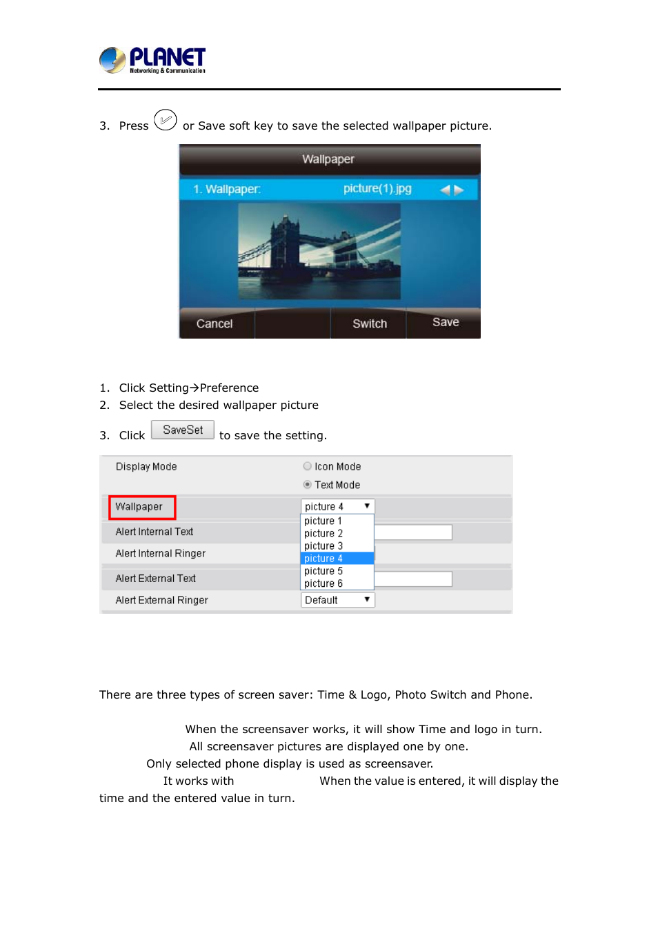 11 screen saver, Creen, Aver | PLANET VIP-6040PT User Manual | Page 56 / 126