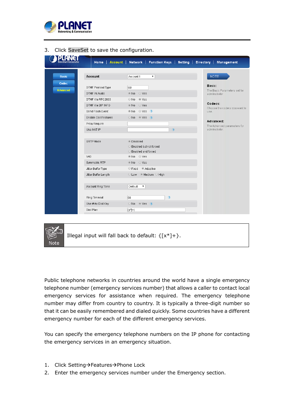 2 emergency call, Mergency | PLANET VIP-6040PT User Manual | Page 72 / 126