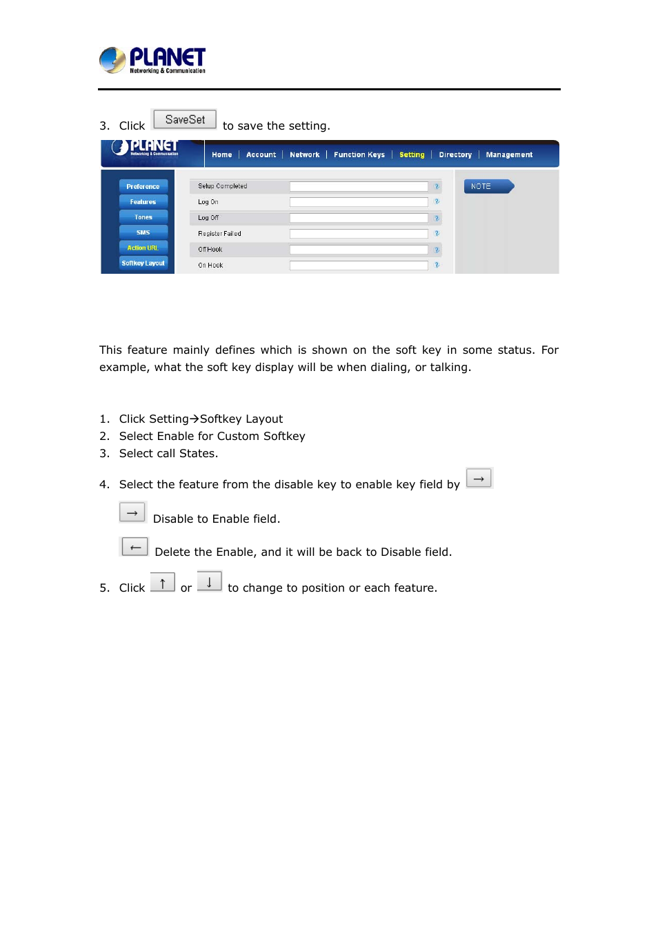 5 softkey layout, Oftkey, Ayout | PLANET VIP-6040PT User Manual | Page 74 / 126