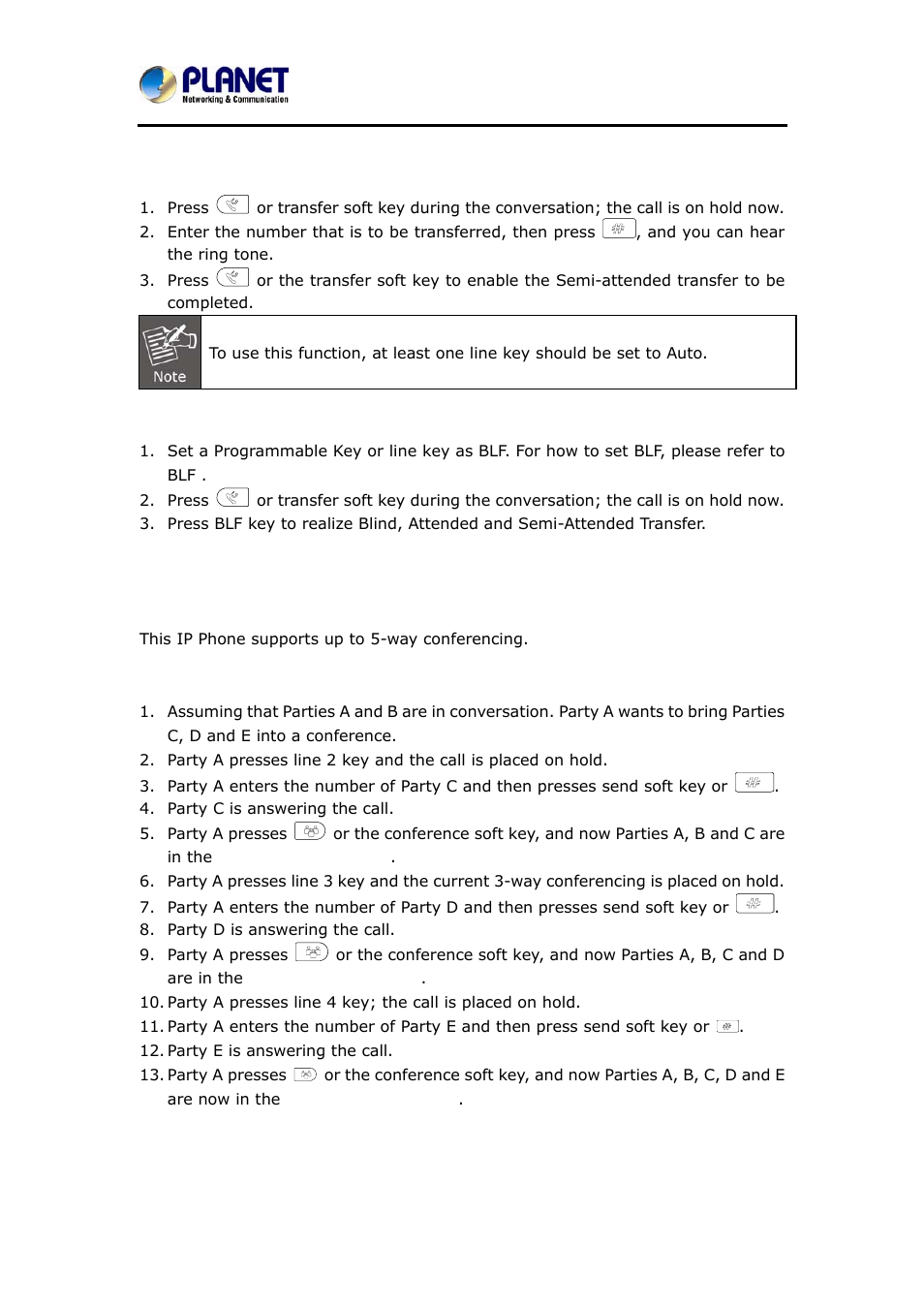 9 call conference, Onference | PLANET VIP-6040PT User Manual | Page 82 / 126