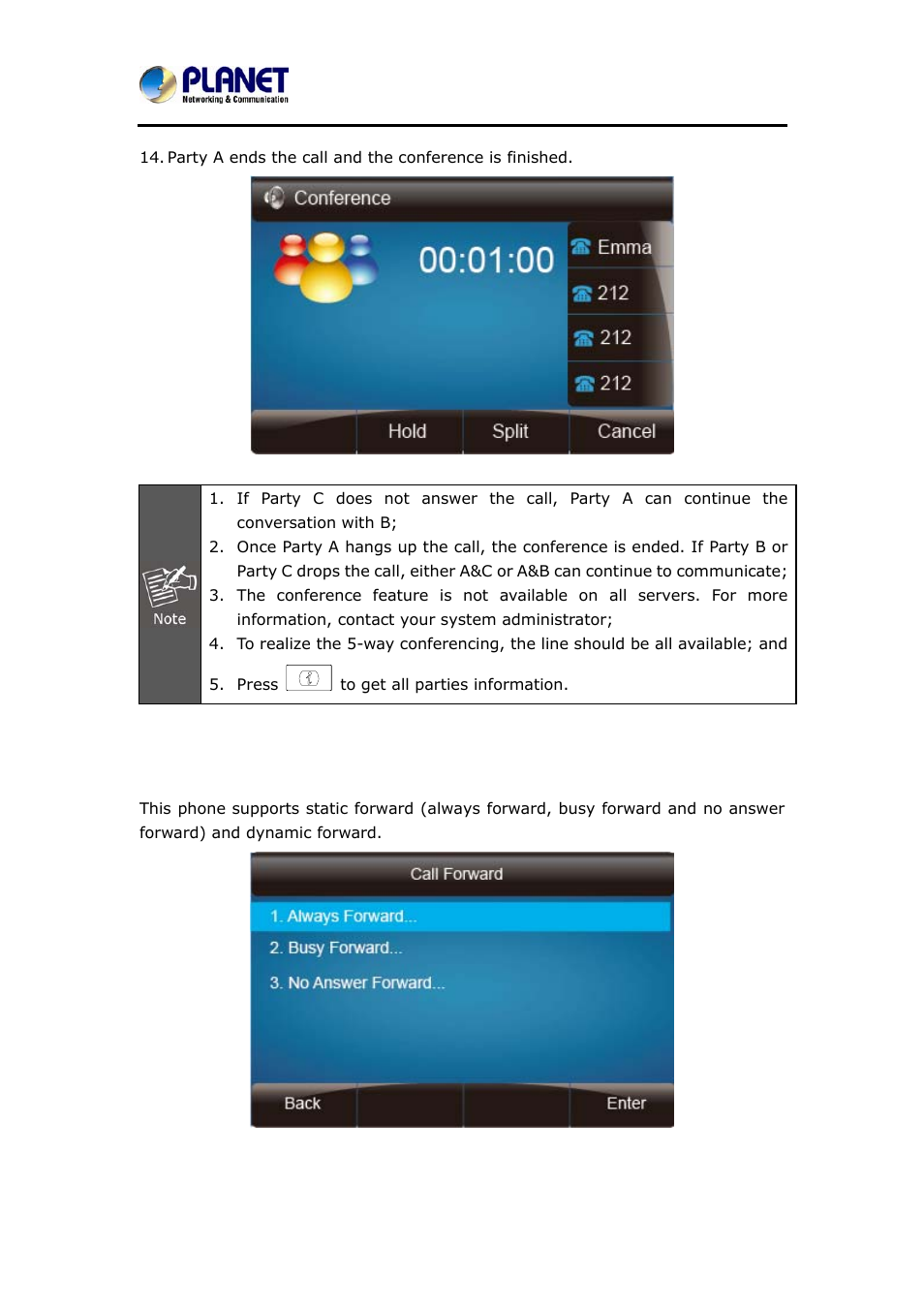 10 call forward, Orward | PLANET VIP-6040PT User Manual | Page 83 / 126