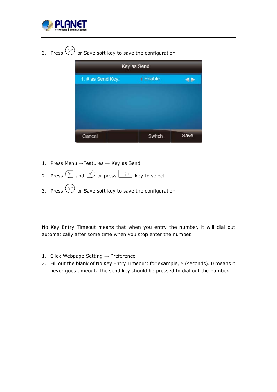 17 no key entry timeout, Ntry, Imeout | PLANET VIP-6040PT User Manual | Page 92 / 126