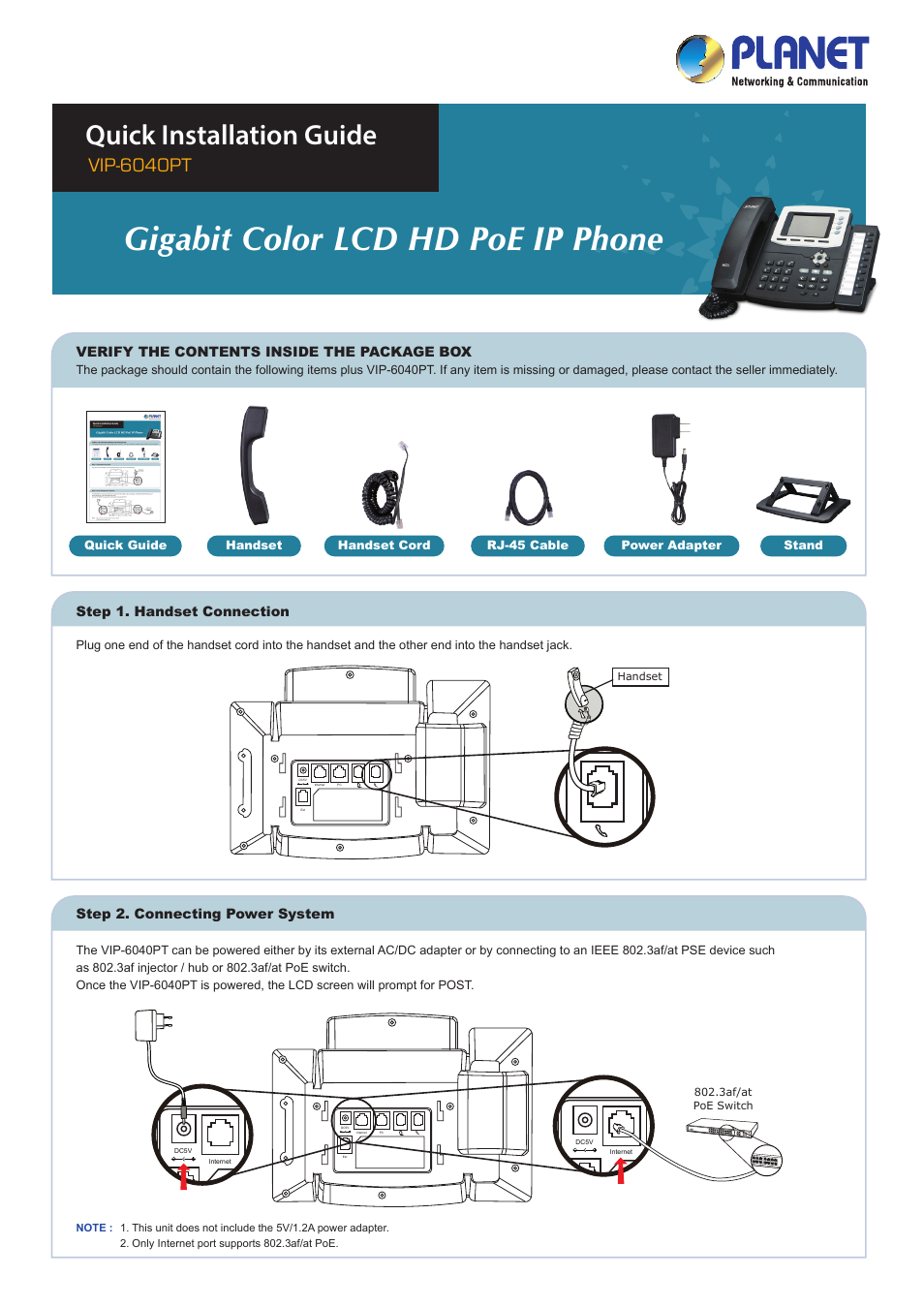 PLANET VIP-6040PT User Manual | 2 pages