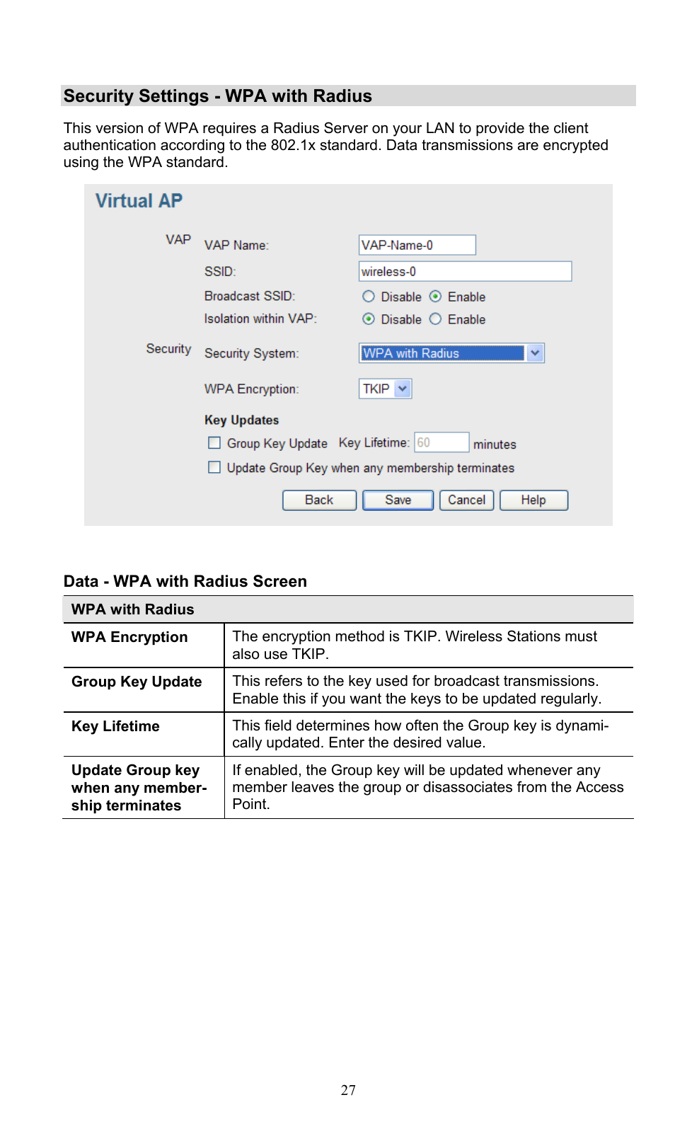Security settings - wpa with radius | PLANET WNAP-3000PE User Manual | Page 32 / 90
