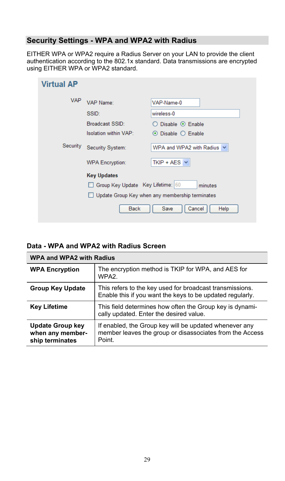 Security settings - wpa and wpa2 with radius | PLANET WNAP-3000PE User Manual | Page 34 / 90
