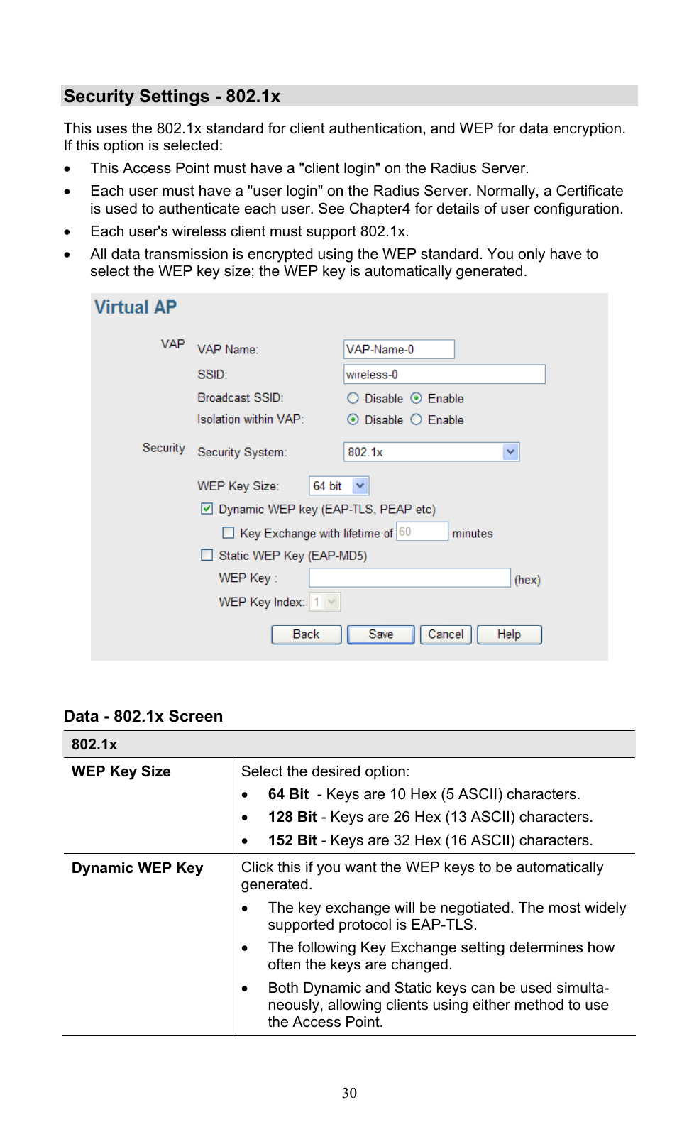 Security settings - 802.1x | PLANET WNAP-3000PE User Manual | Page 35 / 90