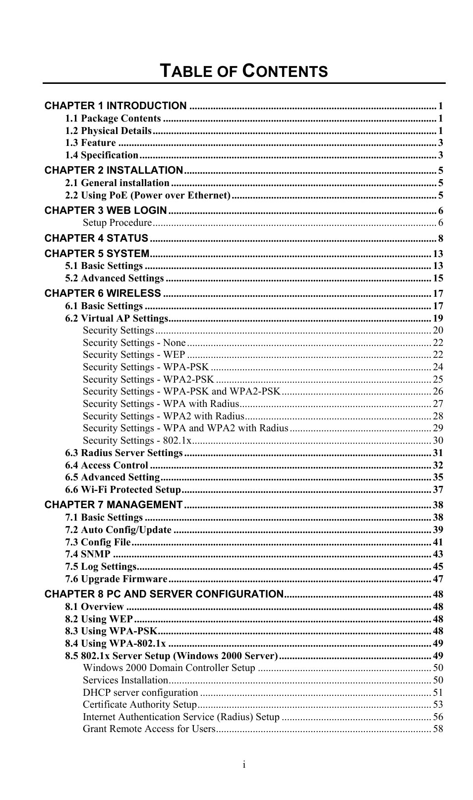 Able of, Ontents | PLANET WNAP-3000PE User Manual | Page 4 / 90