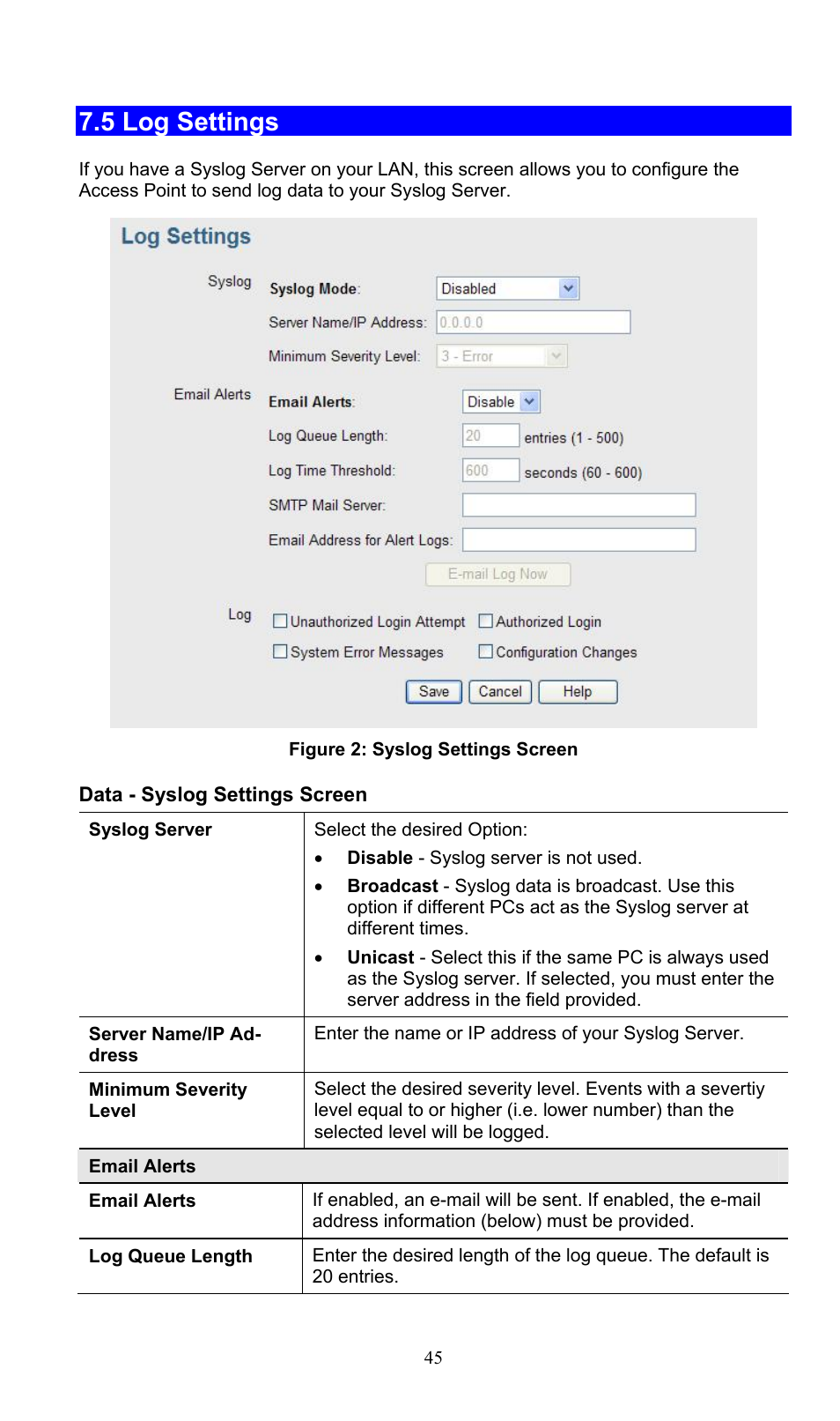 5 log settings | PLANET WNAP-3000PE User Manual | Page 50 / 90