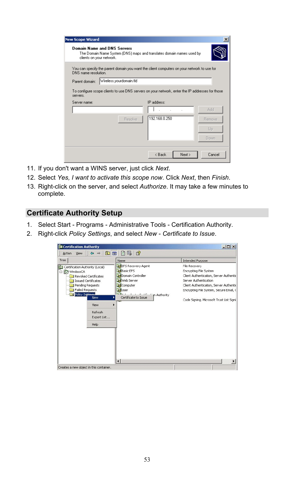 Certificate authority setup | PLANET WNAP-3000PE User Manual | Page 58 / 90