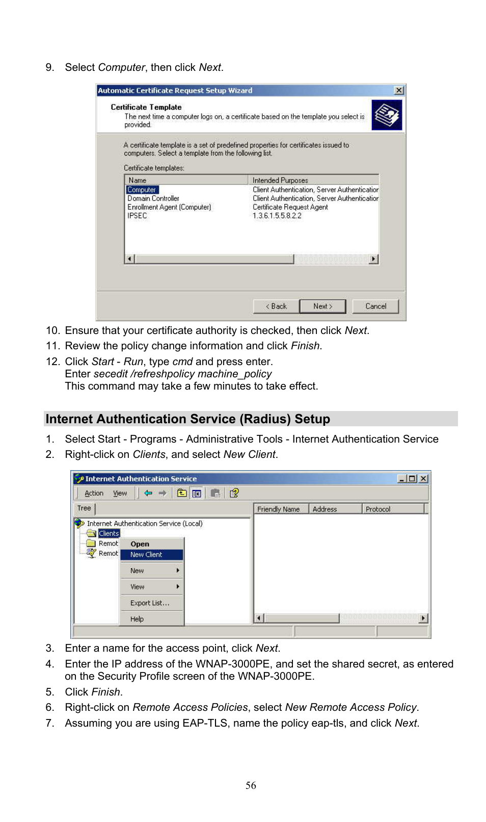 Internet authentication service (radius) setup | PLANET WNAP-3000PE User Manual | Page 61 / 90