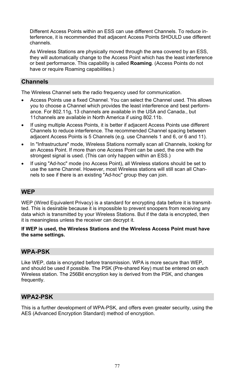 Channels, Wpa-psk, Wpa2-psk | PLANET WNAP-3000PE User Manual | Page 82 / 90