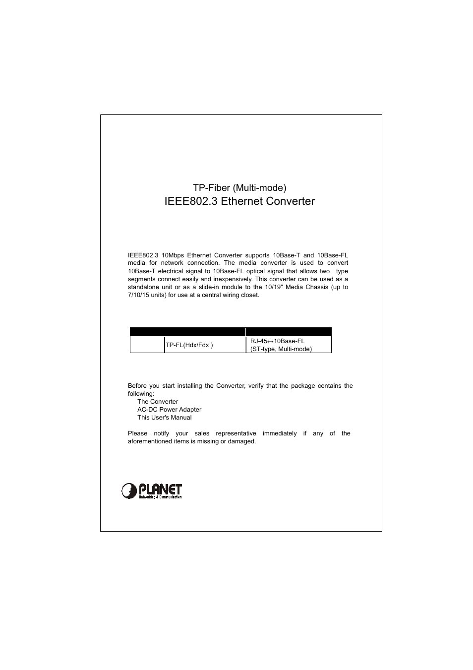 PLANET ET-508 User Manual | 4 pages