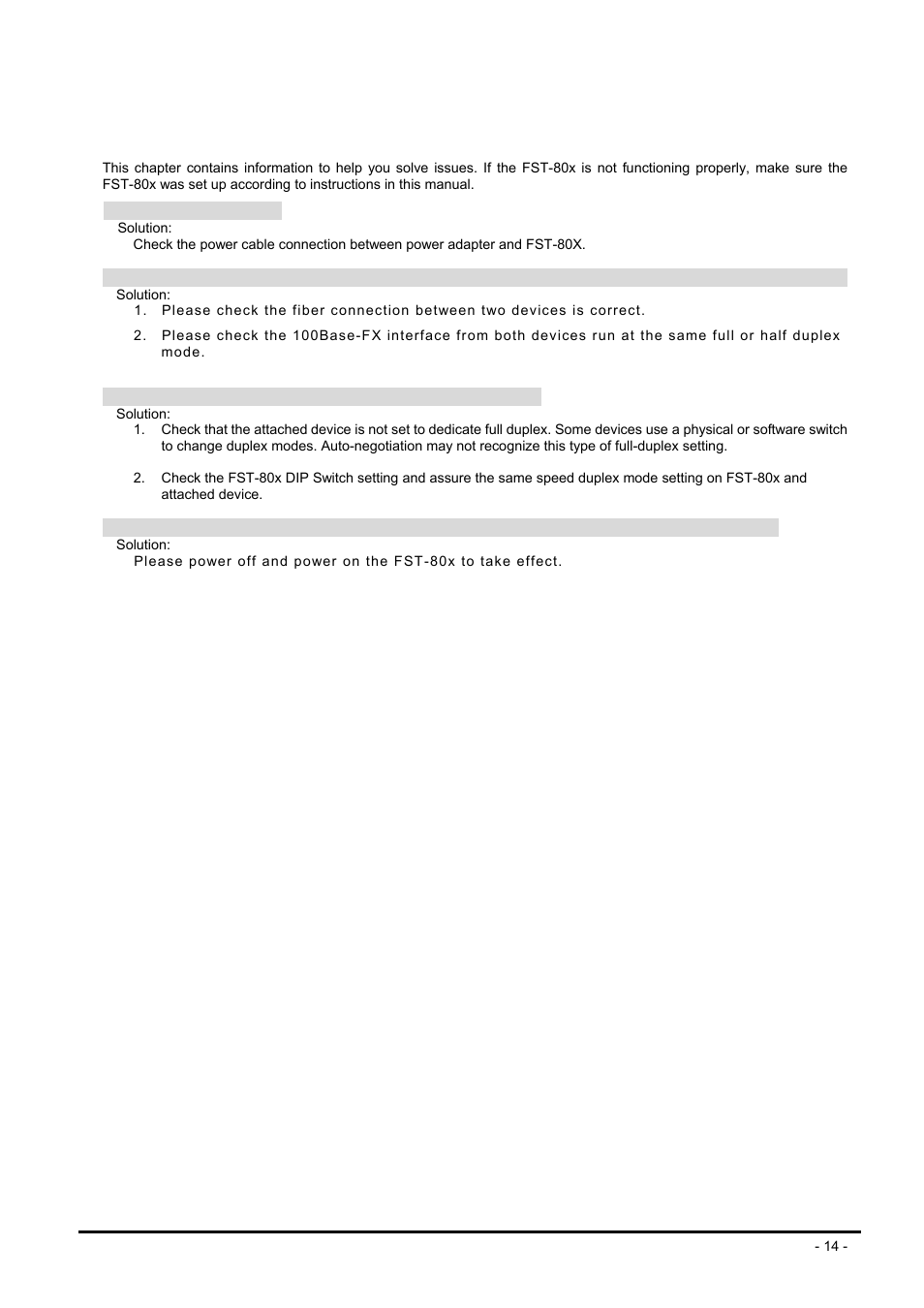 Troubleshooting | PLANET FST-80x Series User Manual | Page 14 / 19