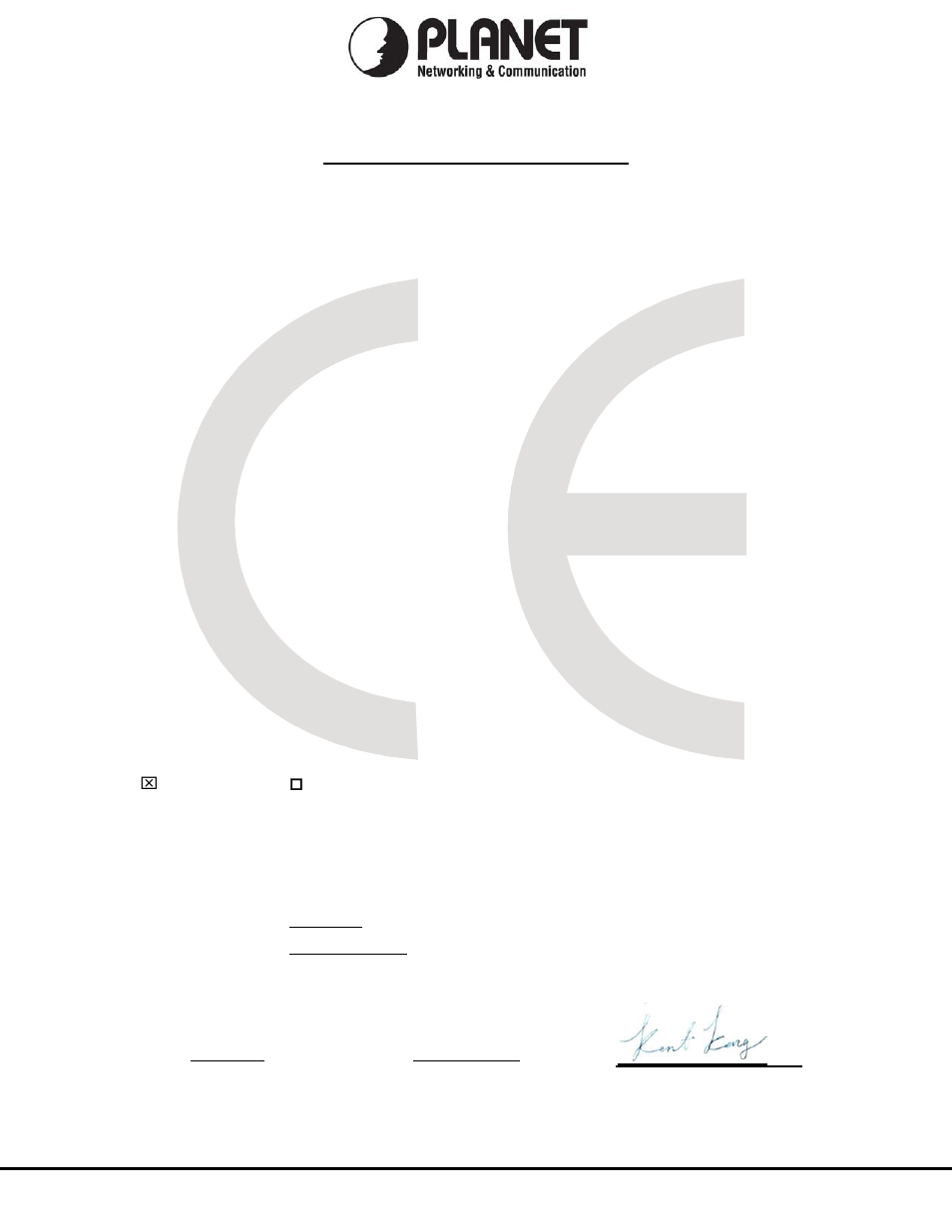 Planet technology corporation, Ec declaration of conformity | PLANET FST-80x Series User Manual | Page 19 / 19