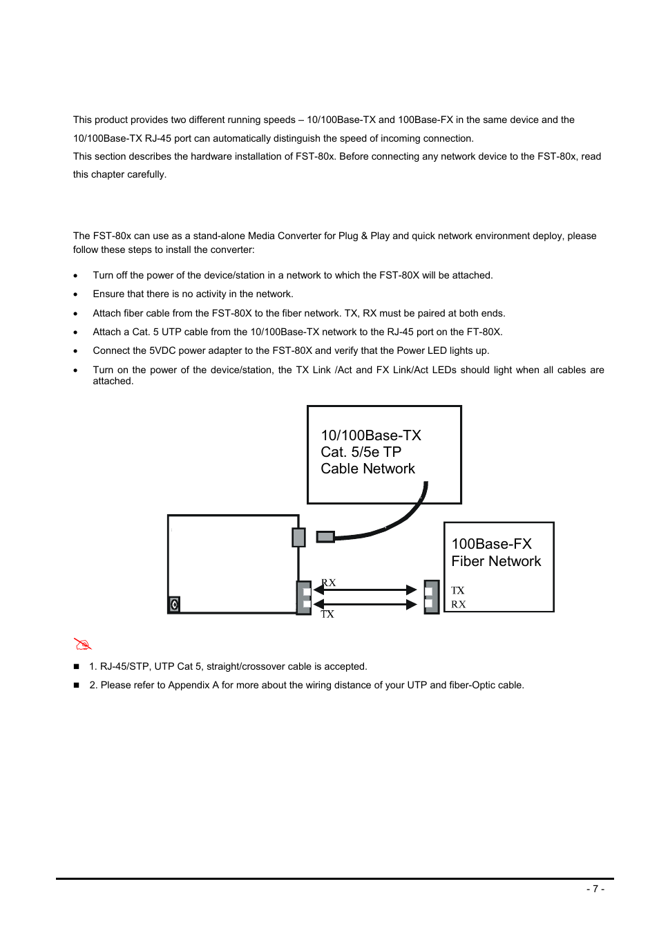 Hardware installation, 1 stand-alone media converter installation, Tand | Alone, Edia, Onverter, Nstallation | PLANET FST-80x Series User Manual | Page 7 / 19