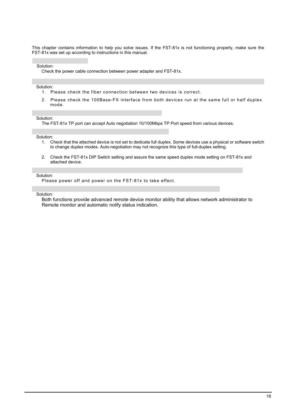 Troubleshooting | PLANET FST-81x Series User Manual | Page 18 / 21