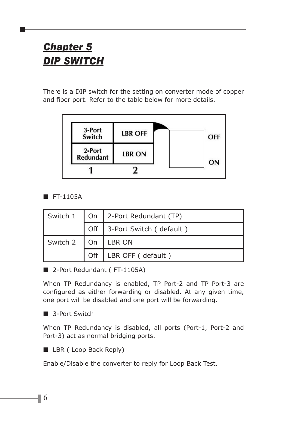 Chapter 5 dip switch | PLANET FT-1105A User Manual | Page 9 / 24