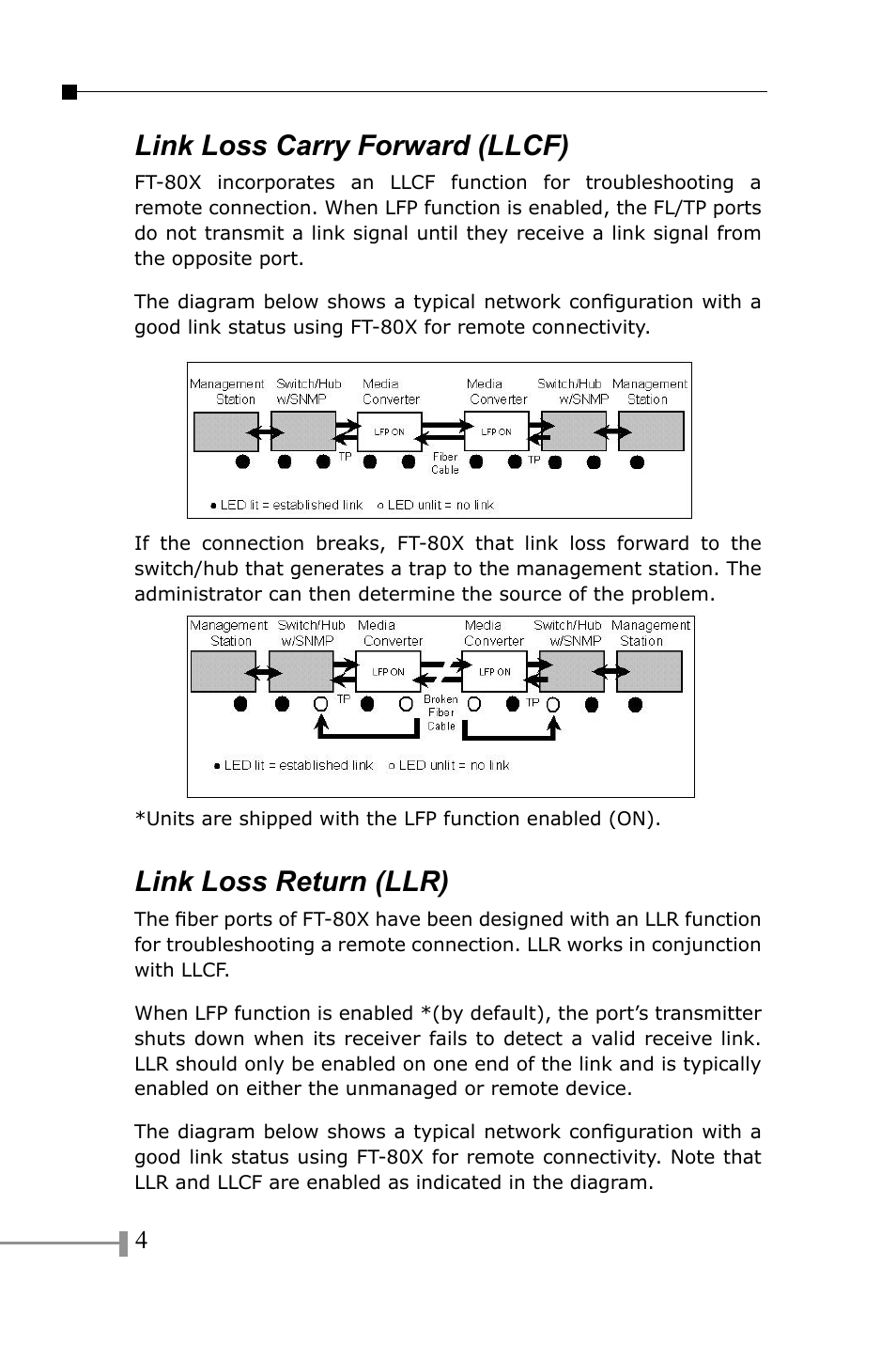 Link loss carry forward (llcf), Link loss return (llr) | PLANET FT-801 User Manual | Page 8 / 18