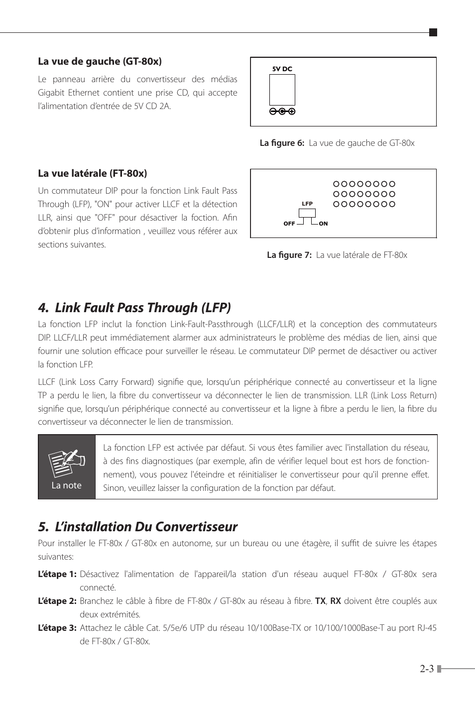 Link fault pass through (lfp), L’installation du convertisseur | PLANET FT-80x Series User Manual | Page 16 / 65