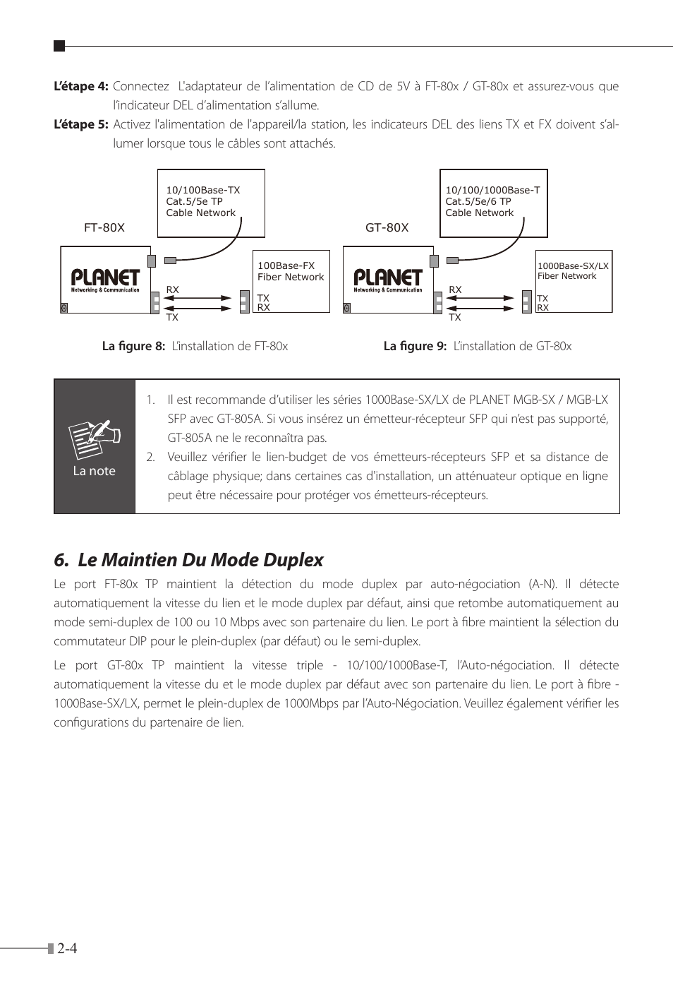 Le maintien du mode duplex | PLANET FT-80x Series User Manual | Page 17 / 65
