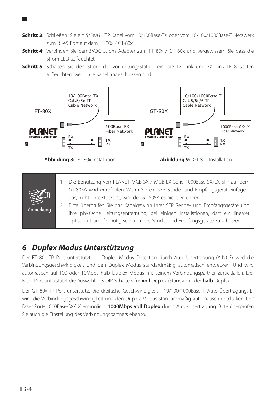 6 duplex modus unterstützung | PLANET FT-80x Series User Manual | Page 27 / 65